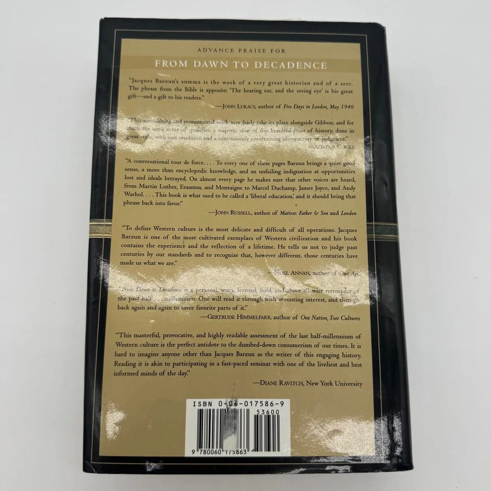 From Dawn to Decadence Jacques Barzun 1st Ed 2000 Hardcover History I
